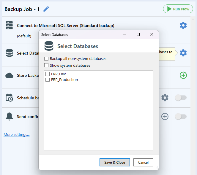 Select databases to backup — 2 / 3